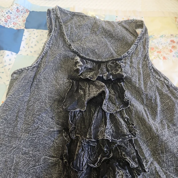 💐Paper Lace Ruffle Front Dress M Layered Crinkle Pockets Lagenlook Boho Hippie - Picture 13 of 16